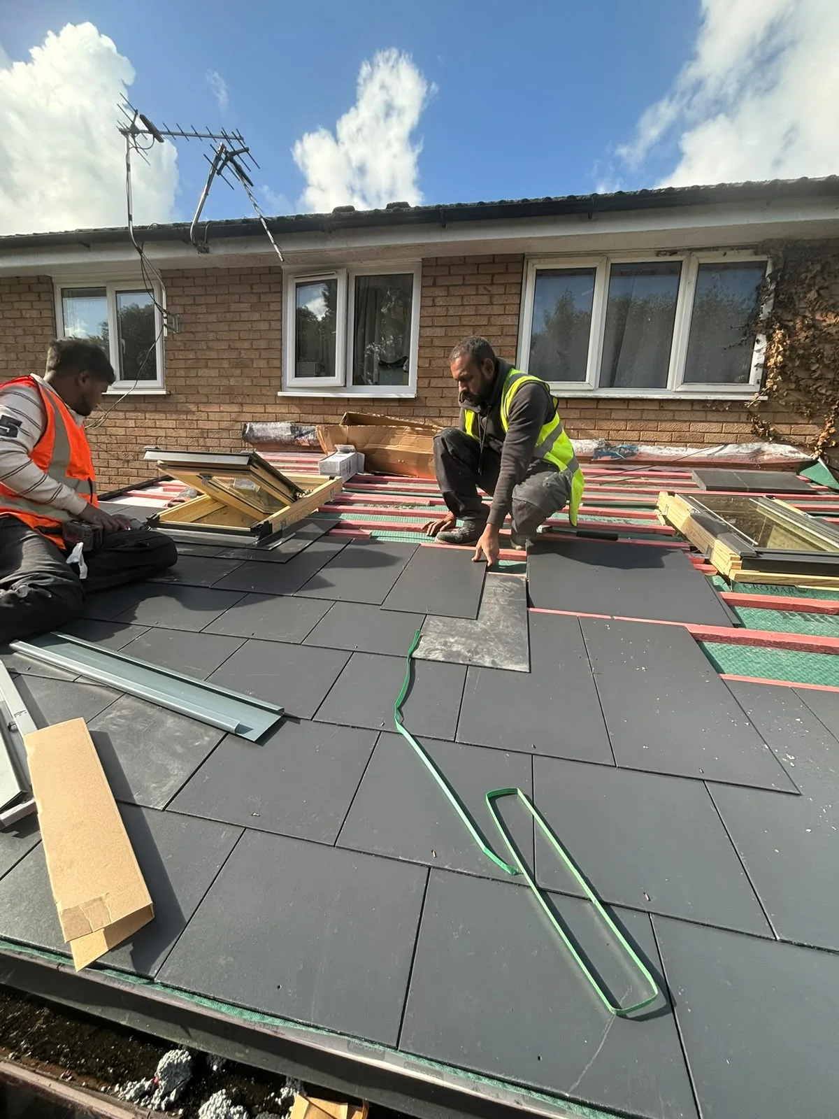 Flat roofing work in progress