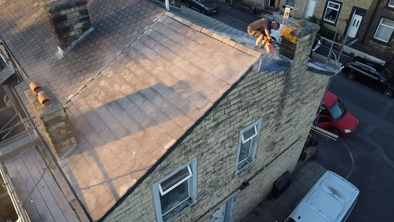 Pitched roof with rooflights